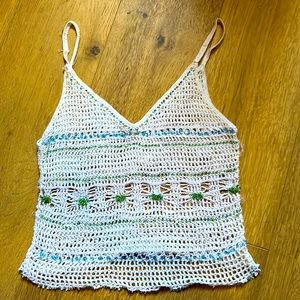 Beaded crochet strap tank crop top